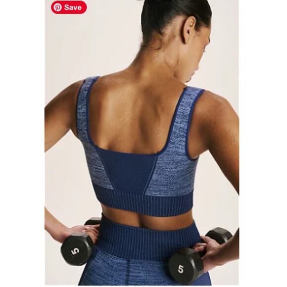 NWOT Free People Movement Navy Good Karma Square-Neck Space Dye Bra XS - Picture 2 of 7